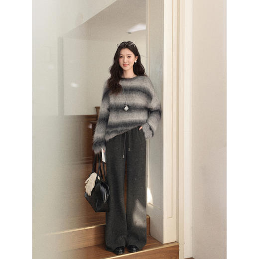 鹿向南「暖冬少女」灰色加厚休闲裤女秋冬装新款加绒长款阔腿裤子 商品图1