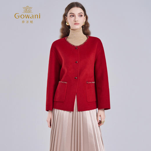 乔万尼2025新品冬季小香风真丝羊绒羊毛混纺宽松短款毛呢大衣ED4B727 商品图1