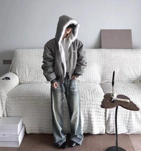 D121623新款铭牌浮雕钢印时尚感兔毛棉服外套男女同款