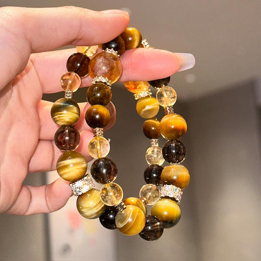 金霸大综合天然石招财金虎眼石黄塔晶设计水晶手串礼物 商品图4