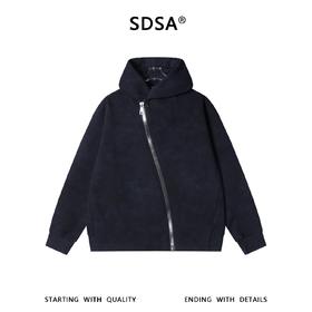SDSA男士秋冬新款痞帅男装潮牌扎染斜拉链连帽卫衣外套百搭宽松