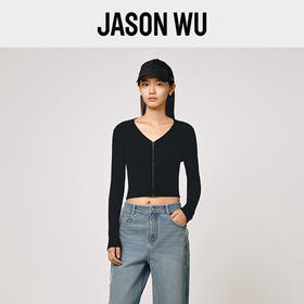 (秋冬新品)【JASON WU】(多色)25年新款高支羊毛V领拉链上衣毛衣短开衫女