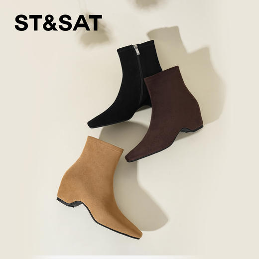 【绒里可选】星期六美拉德方头坡跟瘦瘦靴SSD4116Y8J/SSD4118YD9 商品图6