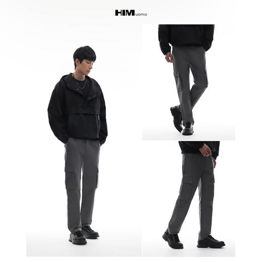 HIM漢崇 舒适宽松休闲裤潮流工装大口袋抽绳百搭长裤男 2025秋季 商品图3