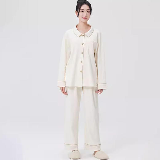 【女士长袖家居服/暖睡衣】100%棉素道有机彩棉-女士白色/棕色纯棉家居服套装（基地直发-申通包邮），来自敦煌，品牌：素道【合作生产，公平贸易】 商品图4