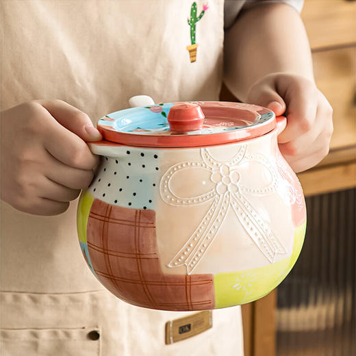 【浮雕手绘猪油罐】陶瓷耐高温双耳防烫食品级厨房调料罐辣椒油大容量带勺家用 商品图8