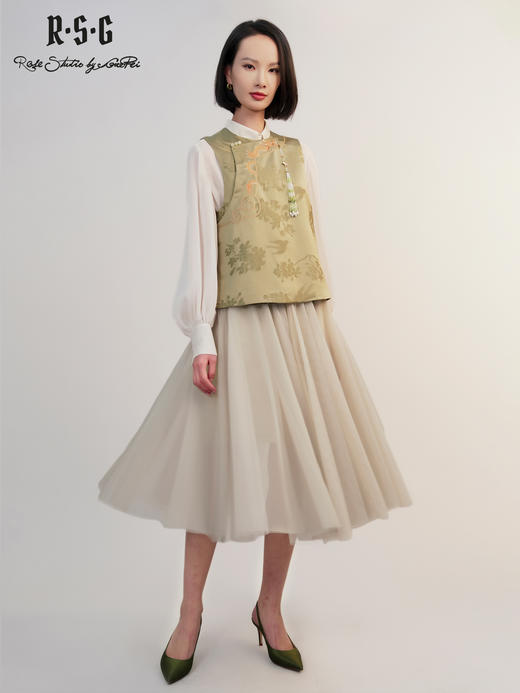 郭培成衣RSG新中式芙蓉花提花刺绣斜襟马甲2025中国风旗袍上衣 商品图2