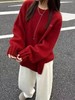 D121610秋冬温暖氛围红色慵懒显白圆领女士针织衫 商品缩略图7