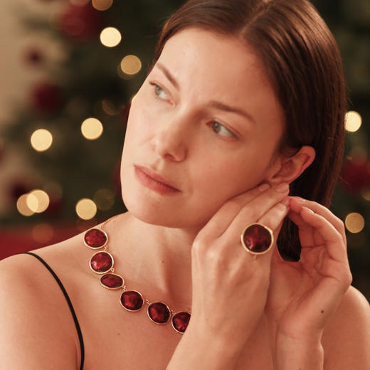 【辛芷蕾&谭维维&吴昕&刘孜&戚薇同款】Retro Chic | 红色波纹耳环/戒指&罗马链条项链套装 商品图3