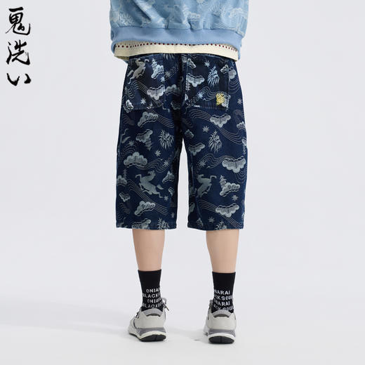 ONIARAI/鬼洗26春季新品黑金马纹宽直筒六分牛仔短裤男 26B0541 商品图2