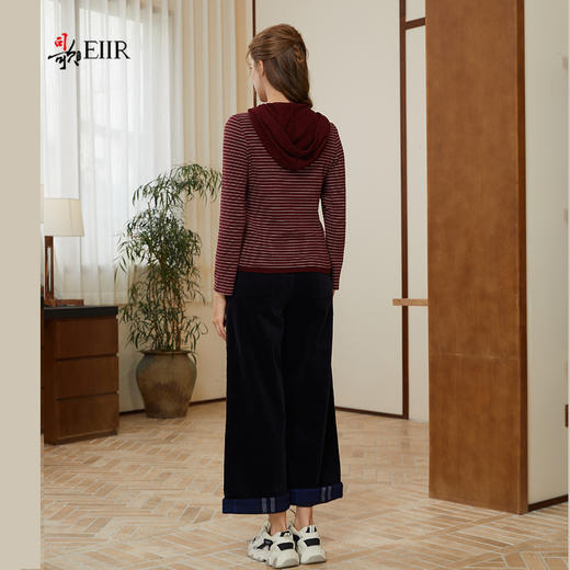 司歌条纹连帽弹力收腰休闲卫衣女秋冬T921284X 商品图3