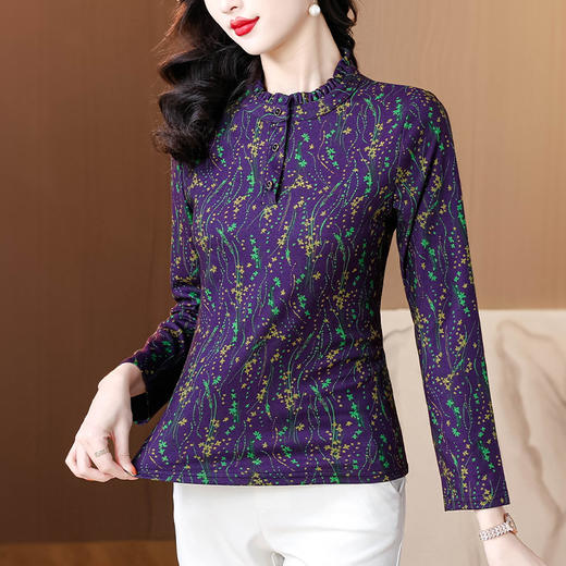 KQL E333M3133洋气百搭长袖立领小衫减龄T恤大码 商品图1