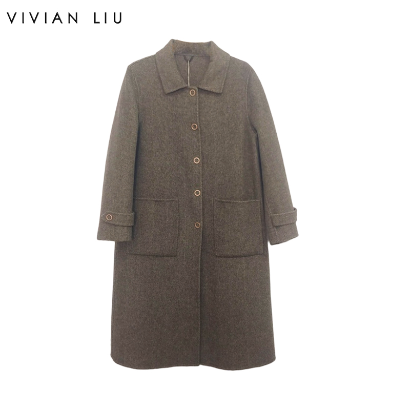 VIVIAN LIU薇薇安刘A2559312秋季女装新款翻领贴兜人字纹大衣