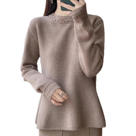 「高货yt」全新升级【铂金会员293/天猫389/差价96】(13826)洛诗琳气质镂空钩花羊毛衫2025秋冬花边圆领针织毛衣女 商品图4