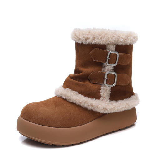 FR 85831真皮厚底裤管雪地靴舒适加绒保暖大棉短靴 商品图4