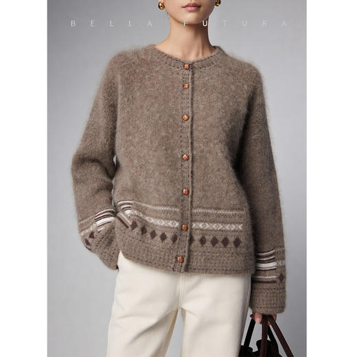 Bella Futura 沁雪丝语 · 费尔岛圆领撞色钩花牦牛绒绵羊毛针织开衫 商品图0