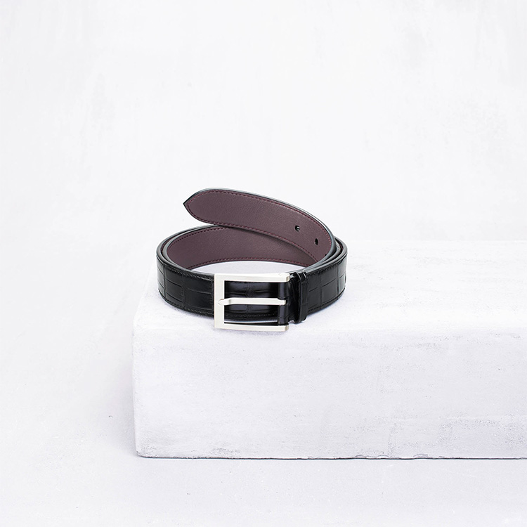 【Camille Fournet】黑色鳄鱼皮方扣皮带