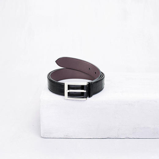 【Camille Fournet】黑色鳄鱼皮方扣皮带 商品图0