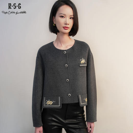 郭培成衣RSG「黛灰柔绒」刺绣短款开衫羊毛外套2025秋冬新品 商品图5