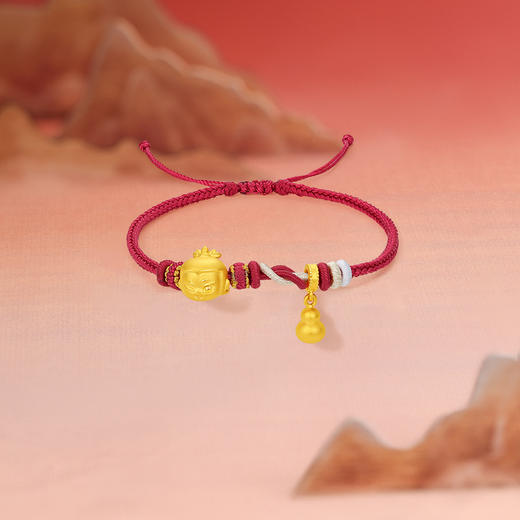 周六福黄金手绳女5d硬金定价足金珐琅红手绳 商品图2