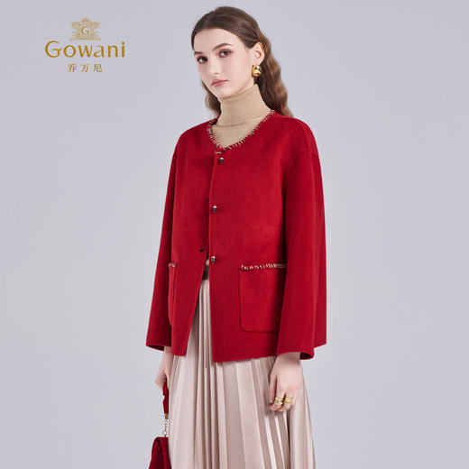 乔万尼2025新品冬季小香风真丝羊绒羊毛混纺宽松短款毛呢大衣ED4B727 商品图2