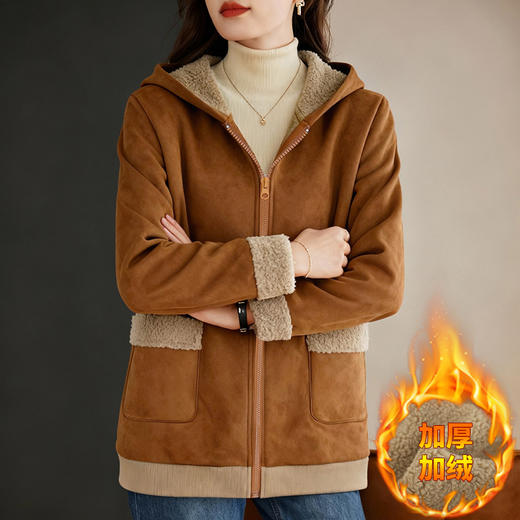 麂皮绒外套女2026新款冬季大码女装羊羔绒连帽上衣加绒加厚连帽衫 商品图2