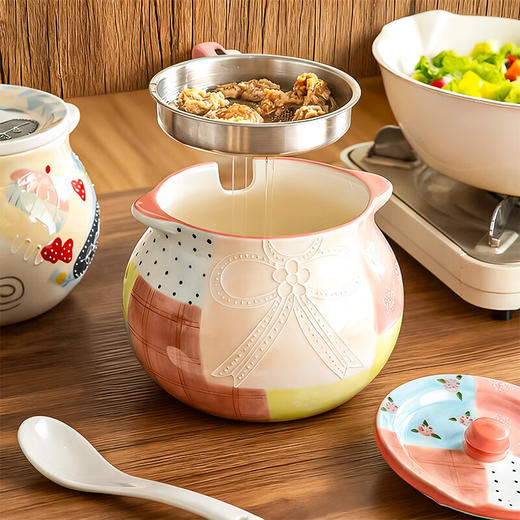 【浮雕手绘猪油罐】陶瓷耐高温双耳防烫食品级厨房调料罐辣椒油大容量带勺家用 商品图5