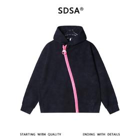SDSA男士秋冬新款痞帅男装韩版扎染撞色斜拉链连帽卫衣宽松百搭潮