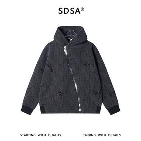 SDSA男士秋冬新款痞帅男装时尚绒毛波浪线斜拉链连帽卫衣百搭时尚