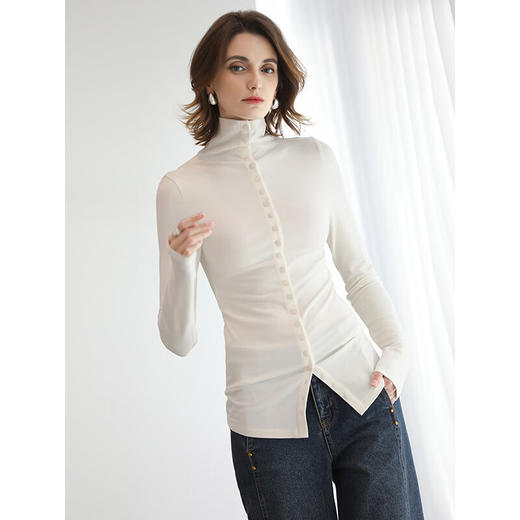 COCOBELLA两穿针织开衫女抗静电吸湿发热白色打底衫TS3215-2 商品图1