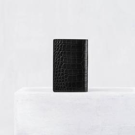 【Camille Fournet】鱼子酱黑色鳄鱼皮折叠卡包