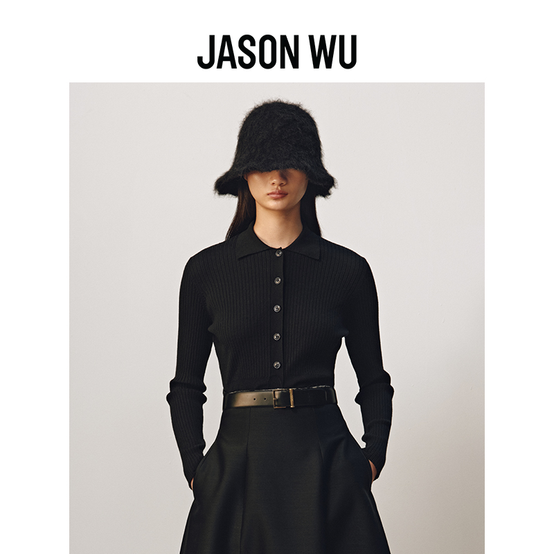 【JASON WU】(多色)秋冬新款短款翻领百搭羊毛针织上衣开衫女