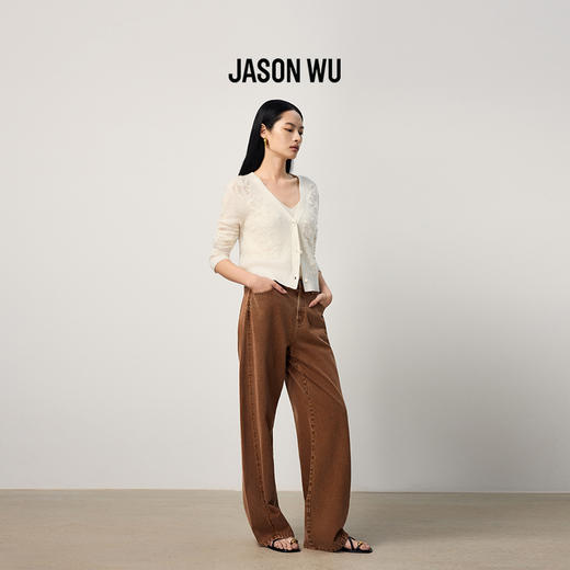 (羊驼毛)【JASON WU】2025秋季新款火焰花朵提花V领百搭针织衫开衫 商品图3