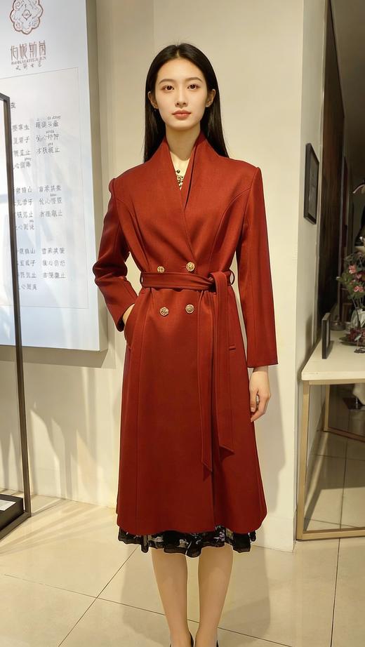 伯妮斯茵 | 轻奢职场风 双排扣西装领大衣 长款收腰毛呢外套 秋冬气质通勤大衣 HJ3C05 商品图0