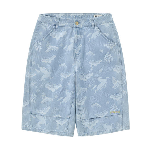 ONIARAI/鬼洗26春季新品黑金马纹宽直筒六分牛仔短裤男 26B0541 商品图3