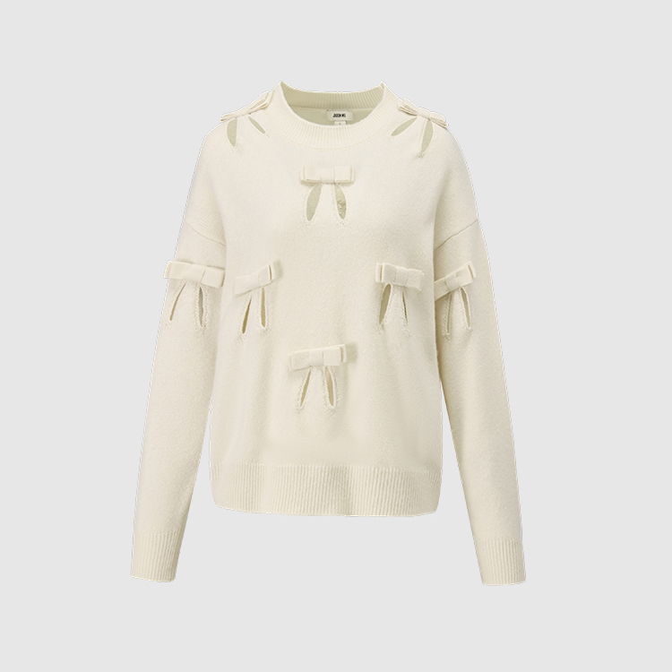 (张婧仪同款)【JASON WU】秋季新款蝴蝶结镂空羊绒上衣针织衫女