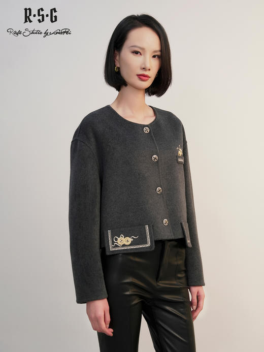 郭培成衣RSG「黛灰柔绒」刺绣短款开衫羊毛外套2025秋冬新品 商品图3