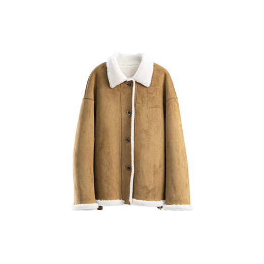 绽放824朵/纯羊毛绒面翻领羊羔毛一手长外套女宽松显瘦冬季厚外套 商品图4