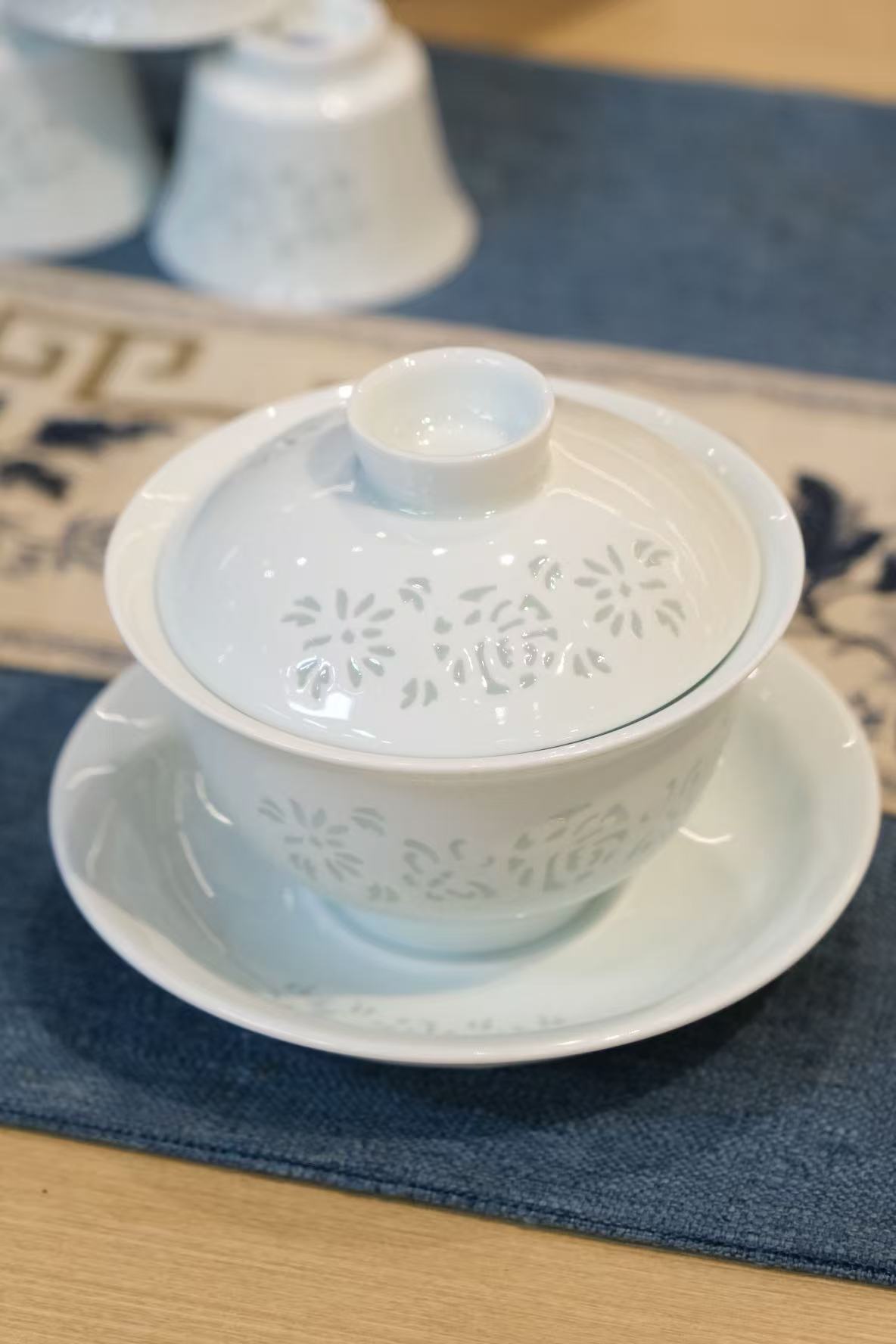 【景德镇茶具】高岭土高白泥 厚德载物 三才盖碗茶杯 功夫泡茶碗 约215ml单个装