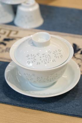 【景德镇茶具】高岭土高白泥 厚德载物 三才盖碗茶杯 功夫泡茶碗 约215ml单个装