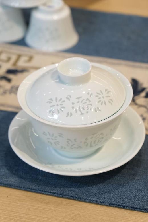 【景德镇茶具】高岭土高白泥 厚德载物 三才盖碗茶杯 功夫泡茶碗 约215ml单个装 商品图0