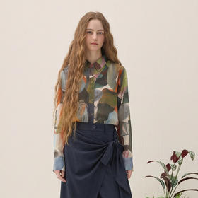 谜底花色衬衫长袖2026年春季新品复古风印花纯棉衬衣女265MC5030