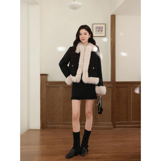 鹿向南「绒暖时光」黑色短外套女2025秋冬巨好看高级感短款派克服 商品图1