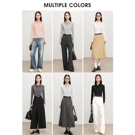 「自」全新升级【铂金会员174/天猫229/差价55】(11116)洛诗琳新款polo领打底衫2025秋冬含桑蚕丝修身长袖打底上衣 商品图2