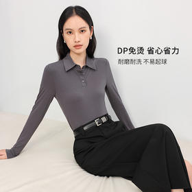 「自」全新升级【铂金会员174/天猫229/差价55】(11116)洛诗琳新款polo领打底衫2025秋冬含桑蚕丝修身长袖打底上衣
