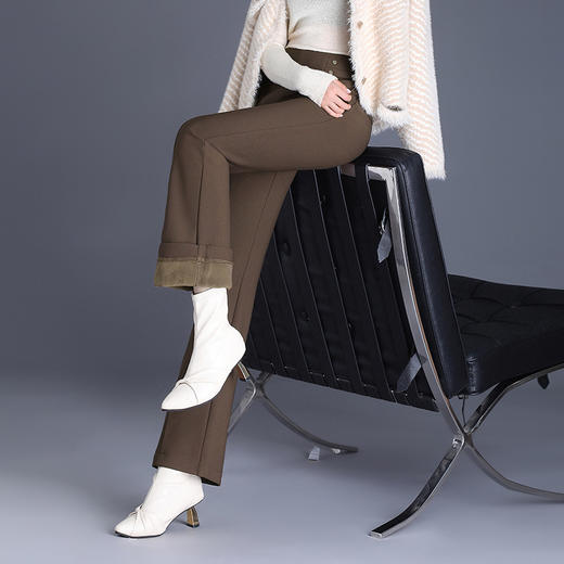 「自」全新升级【铂金会员165/天猫219/差价54】(04403)洛诗琳气质西装微喇裤2025秋冬高腰显瘦加绒直筒喇叭裤 商品图1