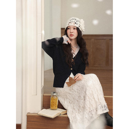 鹿向南【1220/20:00新品前1小时7折限量100件】假两件黑色连衣裙 商品图4