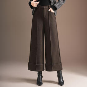 QYM 6995-Y羊毛呢阔腿裤高腰加厚保暖休闲裤