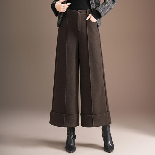 QYM 6995-Y羊毛呢阔腿裤高腰加厚保暖休闲裤 商品图0