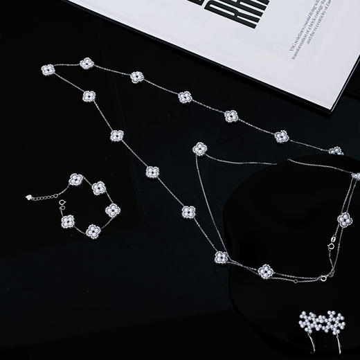 甄珠贝 纯手工精制 四叶草+雪花系列 淡水ji光正圆珠 商品图1